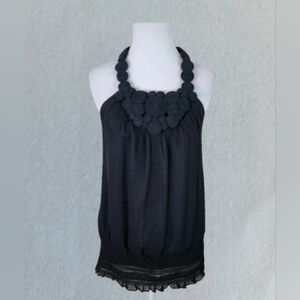 INC Women's 100% Silk Black Halter Sleeveless Top With Chifon Size 14 NWT